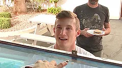 A hot threesome with busty ladies in a restaurant's kitchen