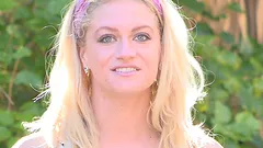 Naked yoga in the garden with the gorgeous blonde teen Bella