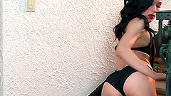 Superb Aiden Ashley toys her nice pussy sitting on the stairs