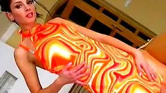 Cynthia Urygova shows her slim body and licks a dildo