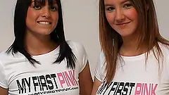 Adorable Katie K And Sasha Cane Play With A Giant Pink Toy