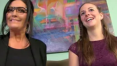 Curvy brunette mom shows her big natural boobs in backstage scene