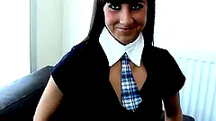 A pleasurable babe in a sexy uniform shows her nice ass