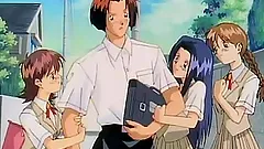 Anime girl enjoys doggy style sex and lets her BG toy her coochie