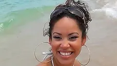 A Latina gets fucked in a shower after swimming in a sea