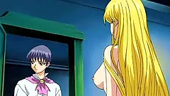 Busty anime blonde is fucked by this guy's thick cock