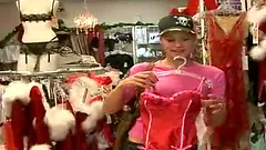 Sexy blonde milf strips for money and demonstrates her shaved cunt