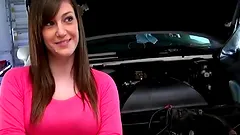 Steamy Tia Monae Serves A Yummy Blowjob While She Fixes A Car