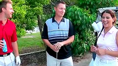 Locker room is occupied with Adriana and two men