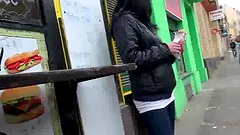 Lewd brunette Rosalinda strips in the street and gets fucked