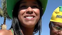 Slim Rayssa Sanchez sucks big black cock by the pool