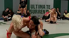 Nude girls wrestle and have wild lesbian sex in public