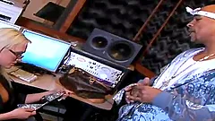 Hot blonde office girl in glasses rides big black cock