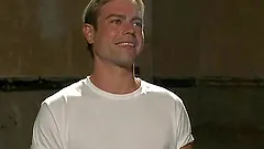 John Jammen gets his mouth and ass pounded in a public bathroom