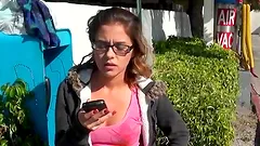 Brownie in glasses sucks a cock and gets nailed in POV video