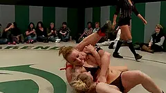 A few naked lesbians struggle and rub each other's cunts