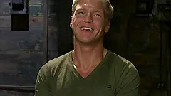 Handsome blonde gay gets bound and mouth-fucked in group BDSm scene