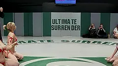 Horny girls toy their pussies with a strap-on in public