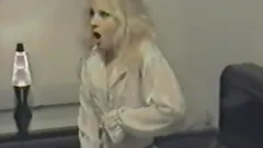 Blonde chick in white stockings gets fucked in retro video