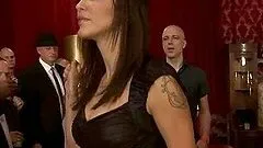 Chubby blondie is being tortured in the private group meeting