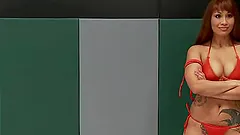 Four horny lesbians rub each other's cunts during a fight on tatami