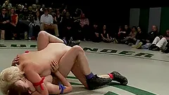 Nasty girls fight in a ring and fuck in rough catfight show