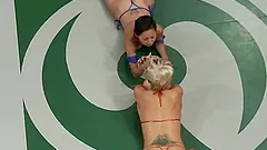 Three cruel and horny babes are making a lesbian fight