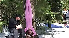 Getting tied up and slapped outside on a winter day