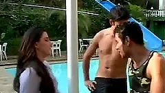 Bisexuals get that charming honey naked by the pool