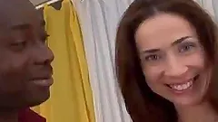 Kinky brunette girl takes big black cock in her hairy pussy