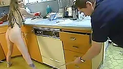 Petite Michelle Monroe gets bound and dominated in a kitchen