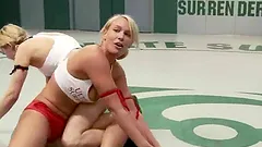 Blonde girls have passionate sex after fight in a ring