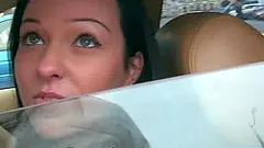 Slutty Natali Blue gives a blowjob right in a car