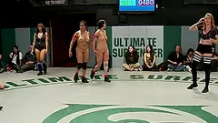A few horny lesbians enjoy wrestling and banging on tatami