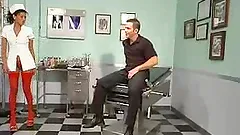 Hot mistress in nurse uniform dominates her patient