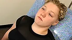 Ugly short-haired lesbians pet each other and play with a sex machine