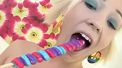 Lily Labeau the slim blonde teen masturbates and sucks a cock