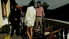 Pretty Lucy Lee sucks dicks and get ass fucked on a balcony