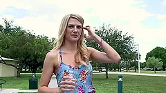 Captivating blonde Amanda Tate enjoys riding a cock in a car