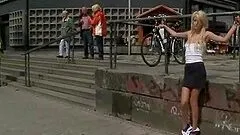 Tied up to the bench gets fucked in a public park