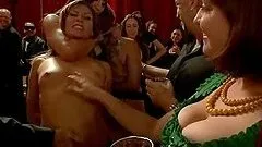 Two hot chicks with big boobs get fucked in public