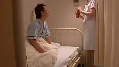 Japanese nurse plays with some dude's cock before jumping on it