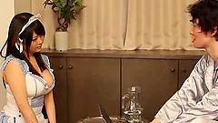 Busty Japanese maid Ai Hoshimiya gets fondled and fucked hard