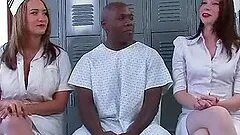 Petite threesome sex with two delicious nurses