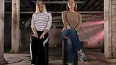 Two slim blonde girls with nice asses in BDSM show