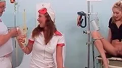 Hot nurse and patient blowing doctors cock for hot piss