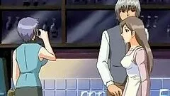 Three anime babes tasting a dick