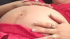 Pregnant brunette toys her hairy cunt and gets it fucked