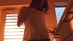 Horny Japanese girl lifts her skirt up and masturbate