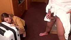 Naughty Japanese stewardess gets pounded in a motel room